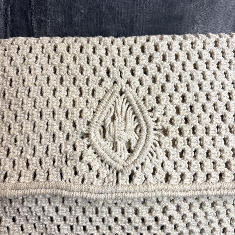 Vintage Macrame Clutch Mister Ernest Cream Cotton Boho 70s Handbag Wallet - Picture 5 of 16